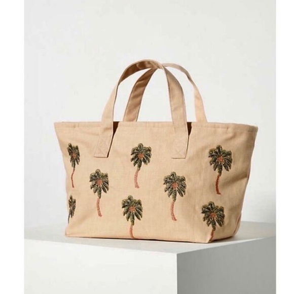 Anthropologie Handbags - Anthropologie Elizabeth Scarlett Embroidered Palm Tree Tote Bag.